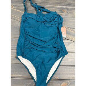 Smismico Womens Ruched One-Piece Swimsuit With Adjustable Straps Size L, Teal